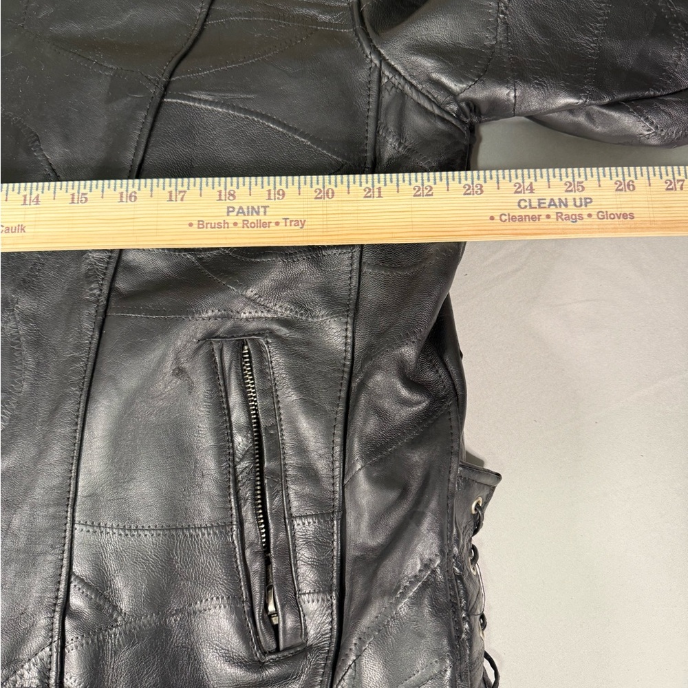 Diamond Plate Buffalo Leather Biker Jacket XL Live To Ride Route 66 Patriotic - Picture 5 of 16